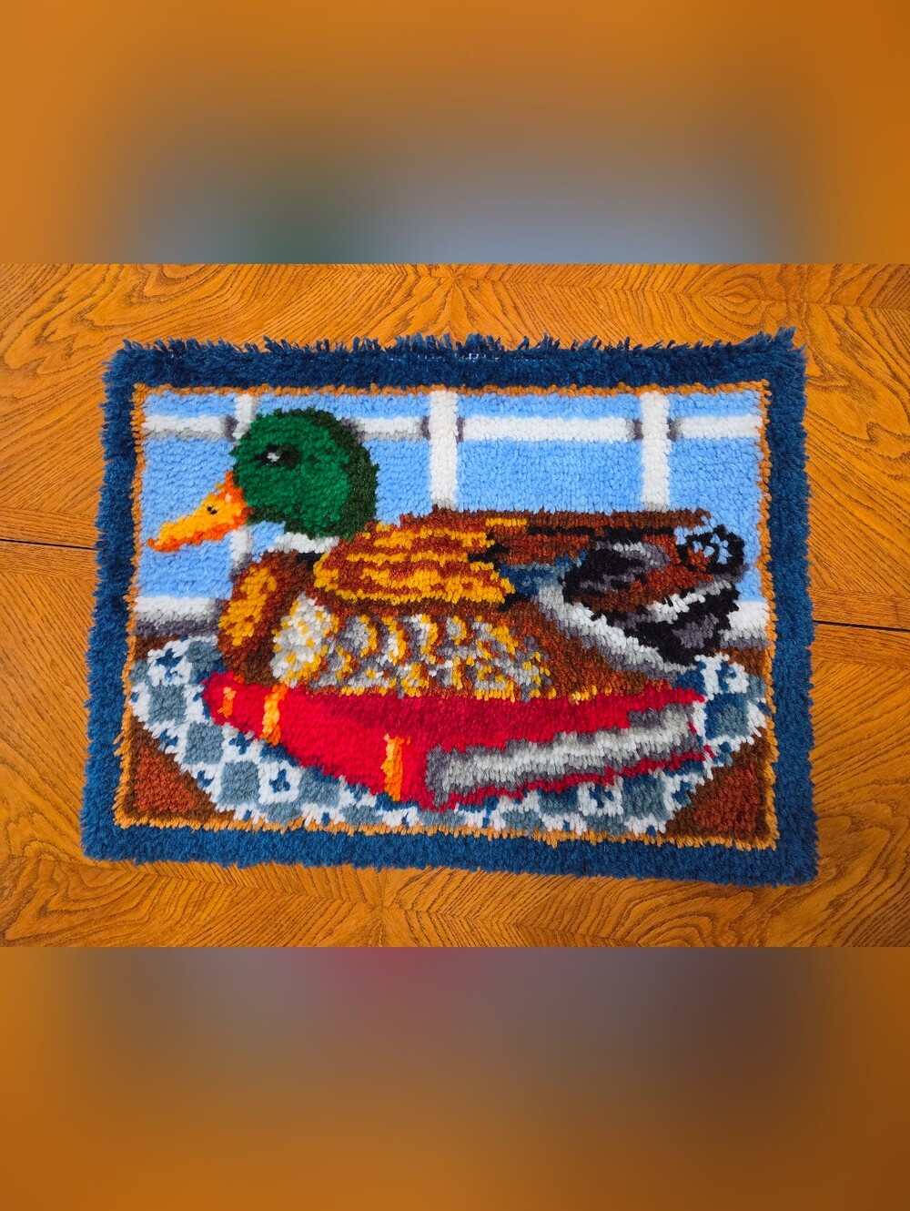 Vintage Latch Hook Mallard Duck Wall Hanging Retro Cabincore Decor
